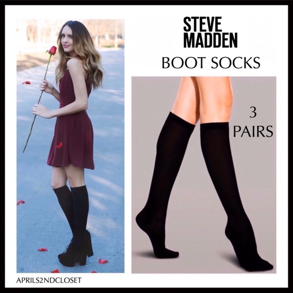 BLACK TALL KNEE HIGH COZY KNIT BOOT SOCKS STEVE MADDEN 3 PAIRS A2C - Picture 9 of 14